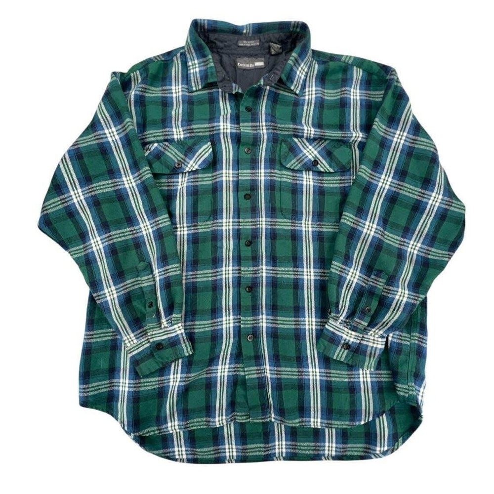Crescent Bay Green Plaid Acrylic Flannel Shirt Mens 1X Button Up Lined